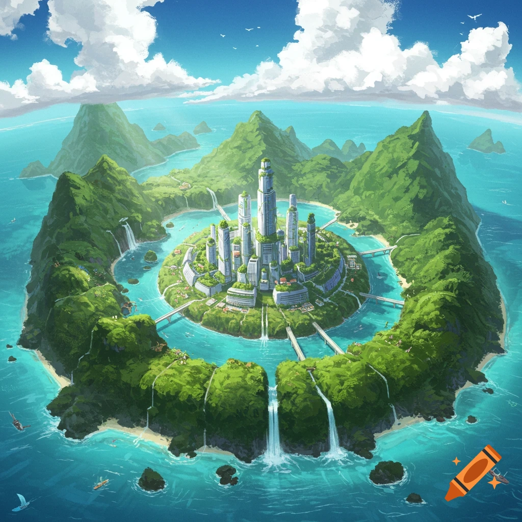 Tropical Island Fantasy Port City on Craiyon