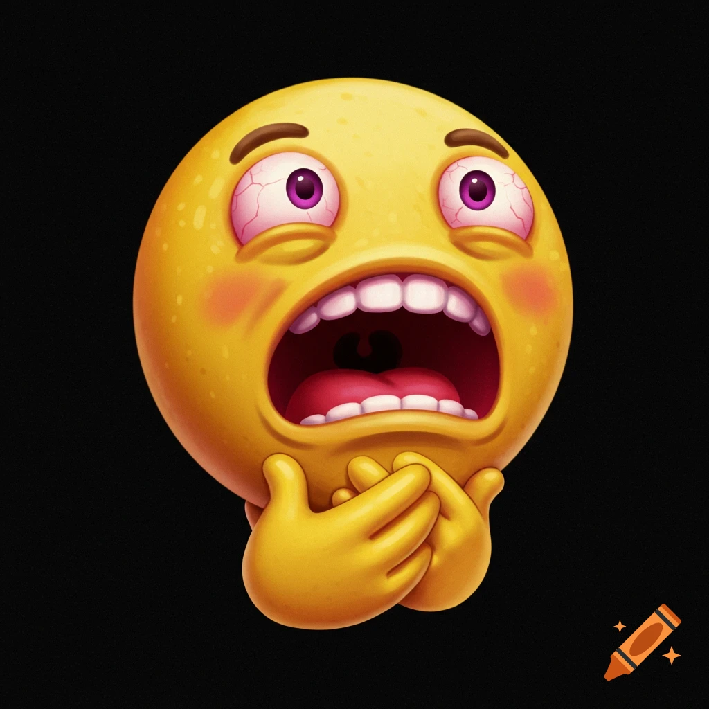 A yellow emoji with red eyes holding its throat, looking distressed.