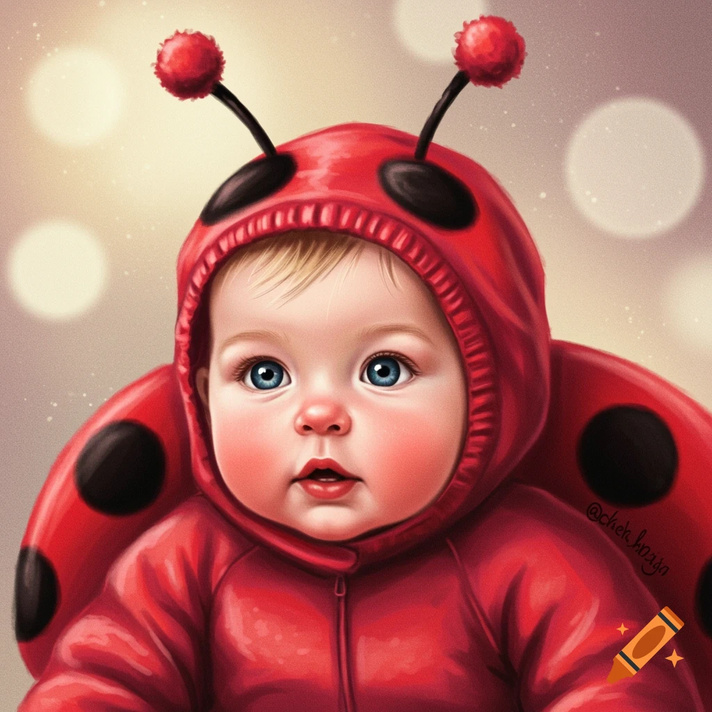 a baby in a red ladybug costume