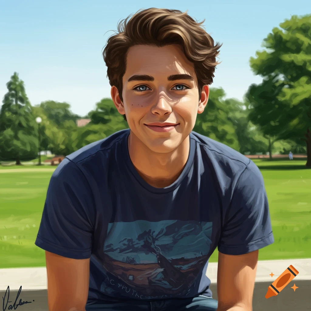 Realistic portrait of a young man with blonde hair and blue eyes ...