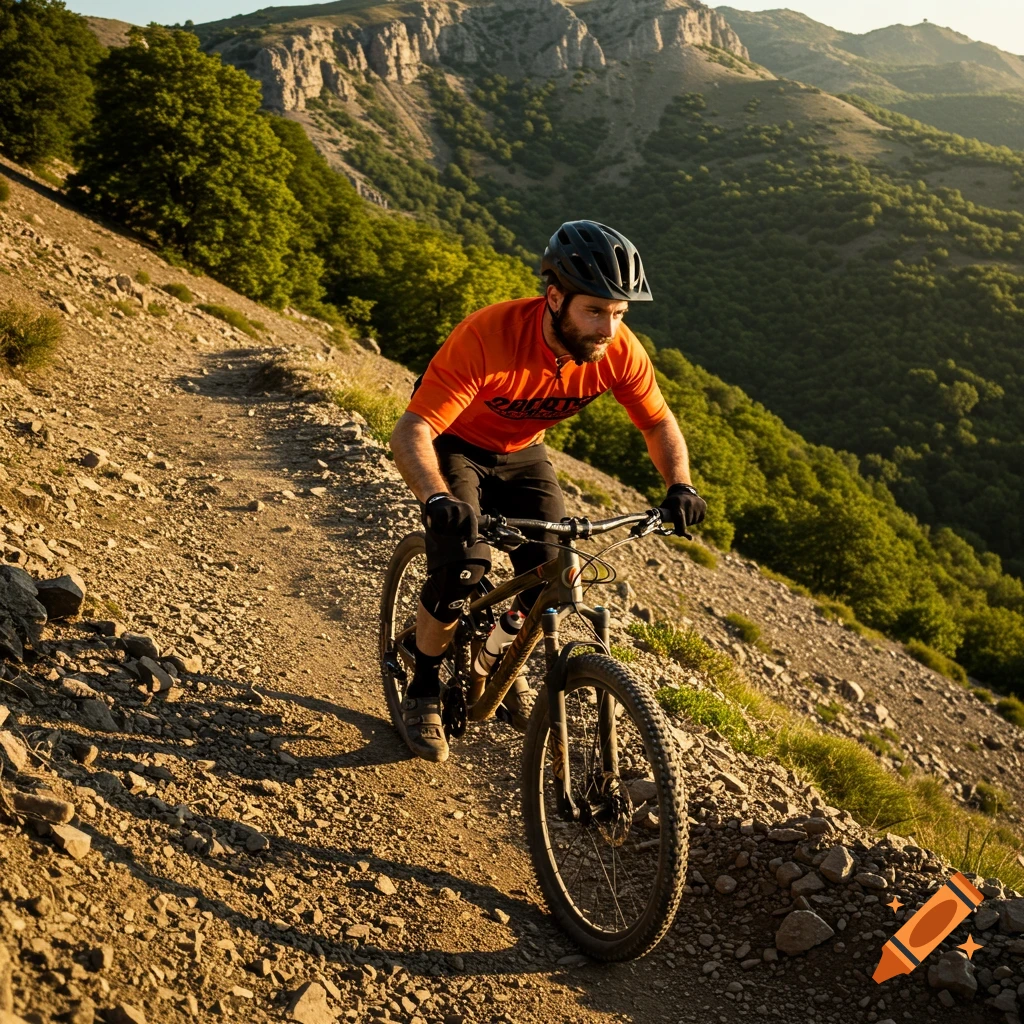 A man mountain biking down a rocky trail