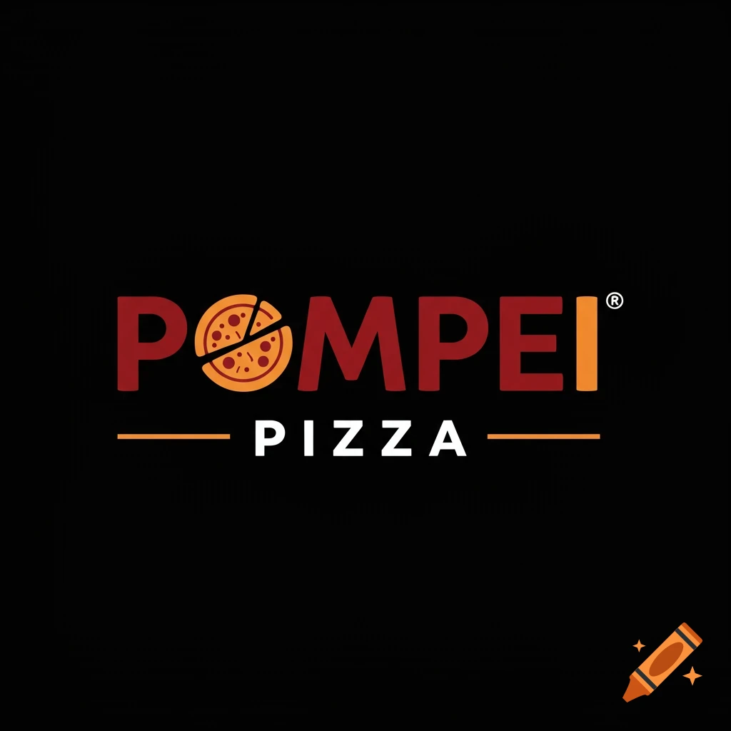 Logo for Pompei Pizza featuring text and a pizza slice icon.