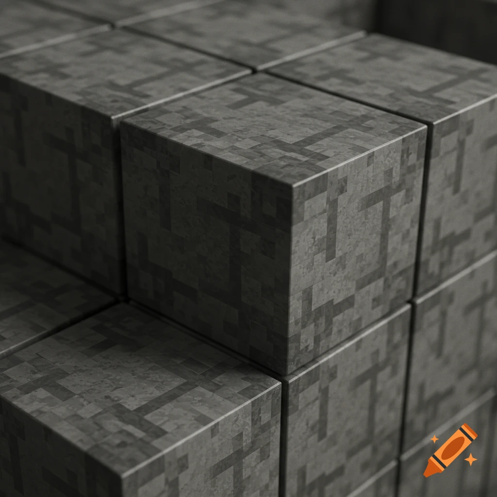Close-up of textured blocks resembling Minecraft cobblestone