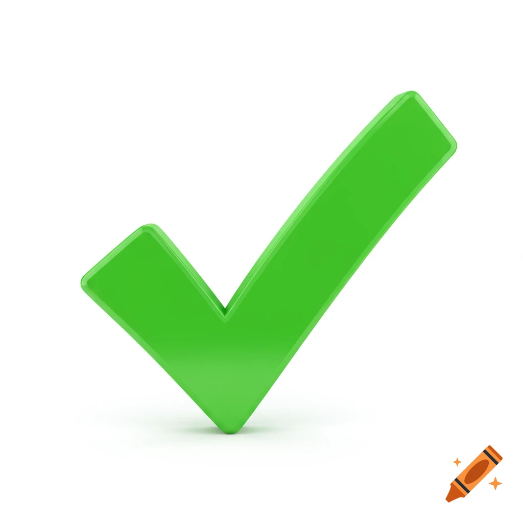 A bright green 3D check mark symbol on a white background.