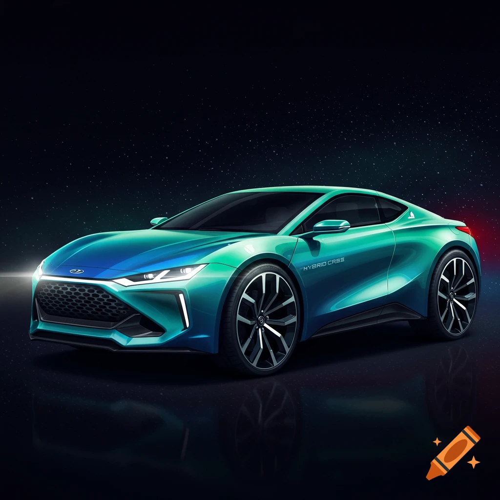 A blue and green futuristic concept car.