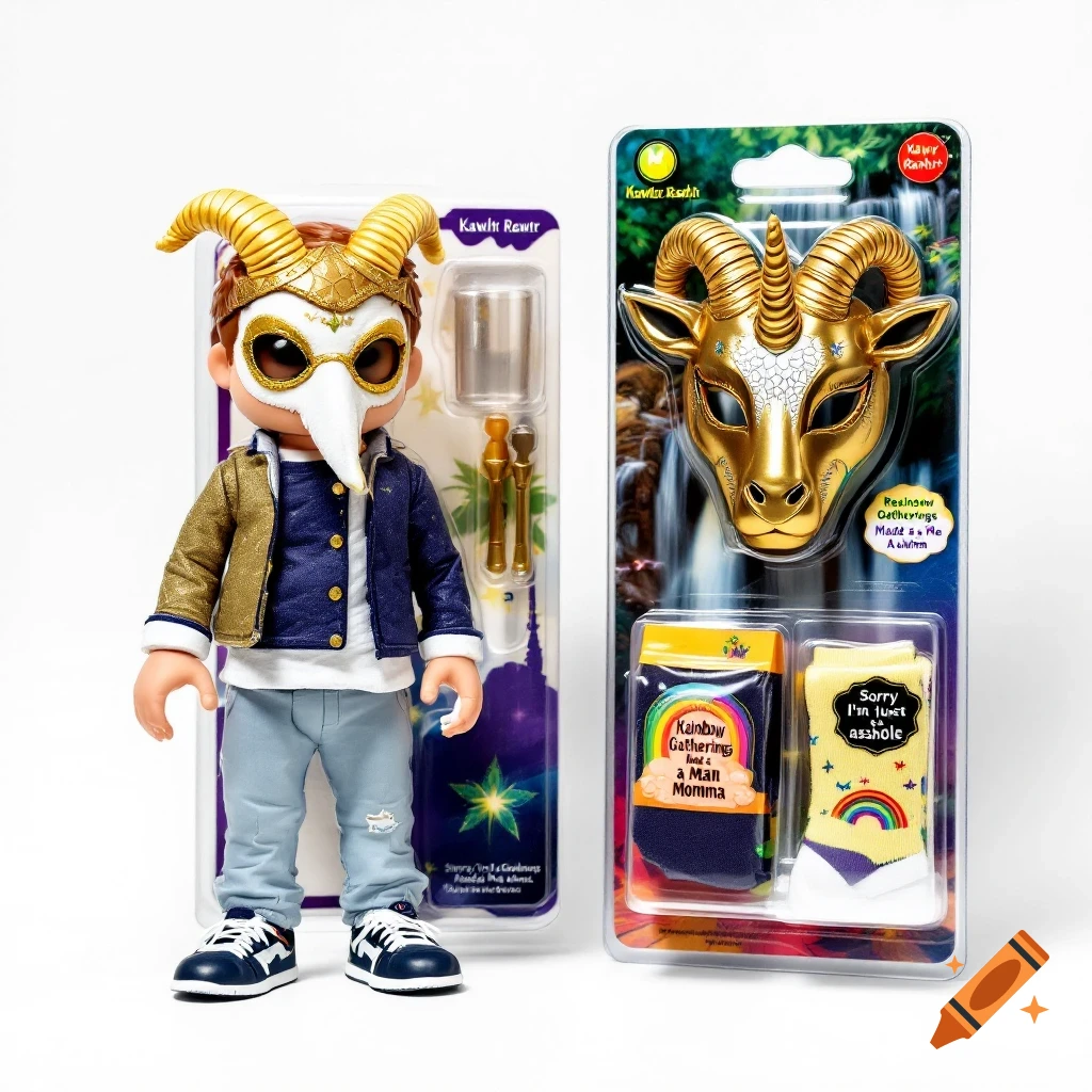 Action figure toy in packaging with mask and socks.