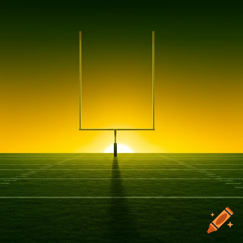 Football field goalpost at sunset.