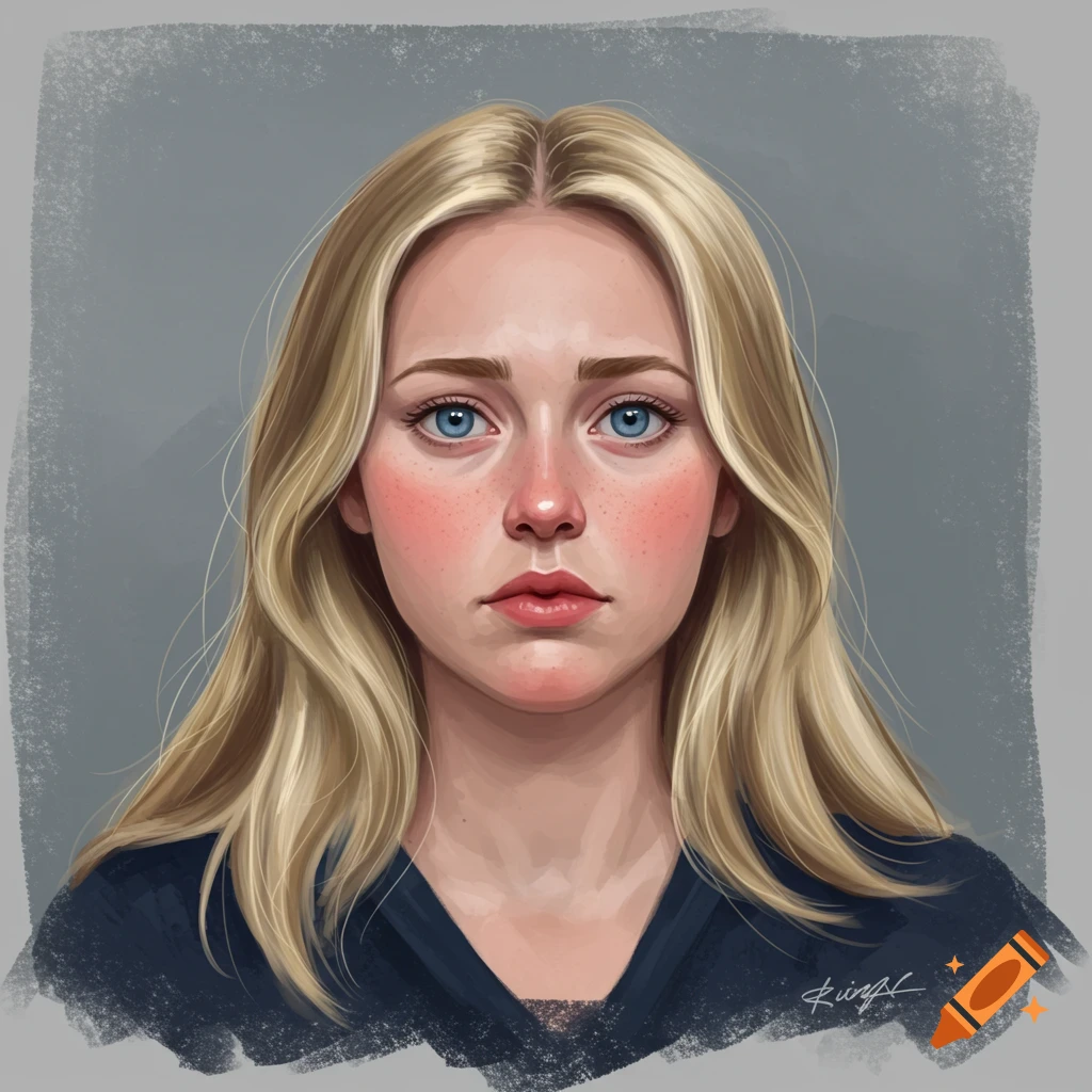 Portrait of a woman with blonde hair and blue eyes