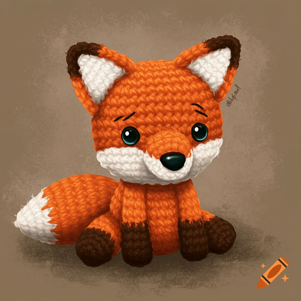 A cute, orange crocheted fox sitting.
