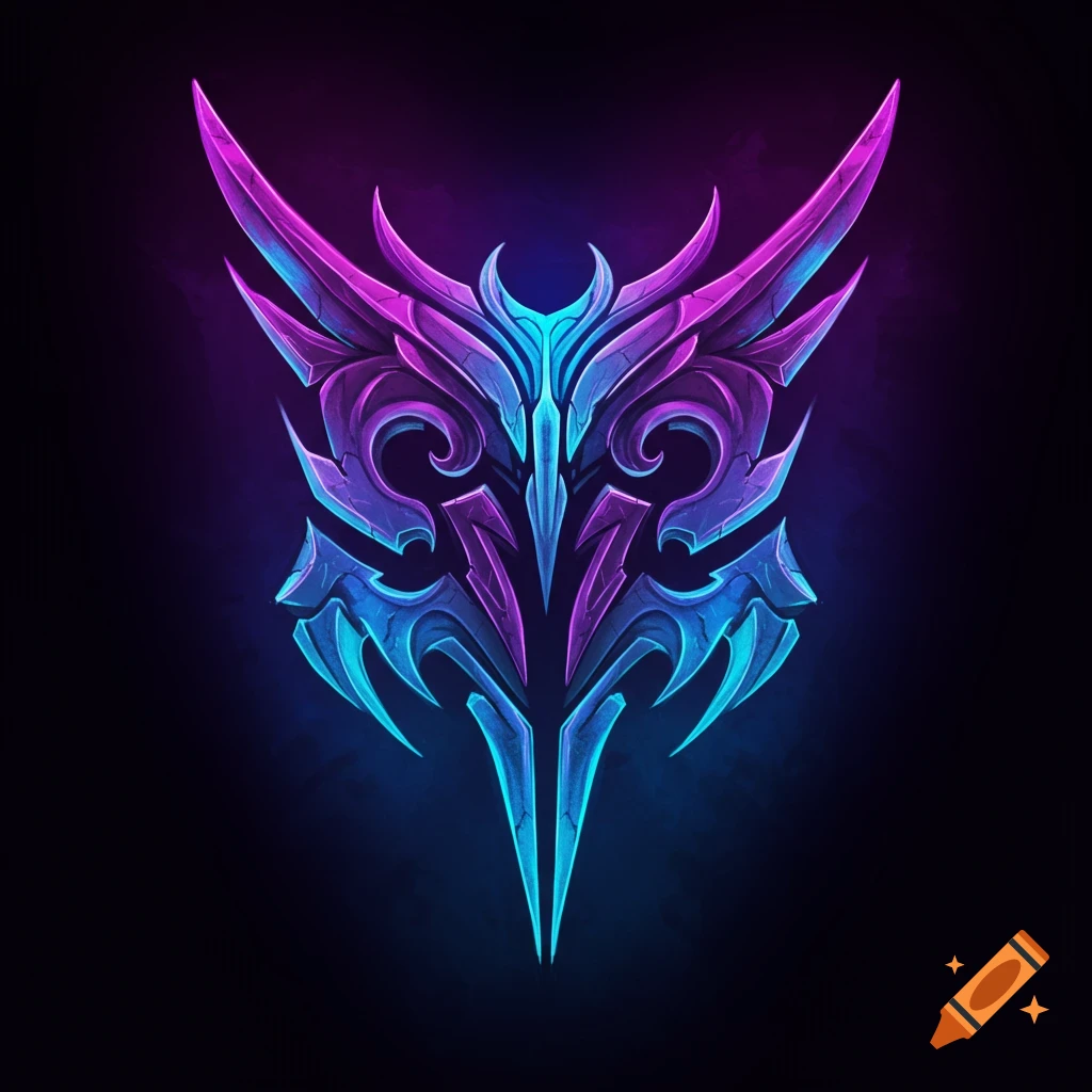 A vibrant purple and blue fantasy symbol or emblem.