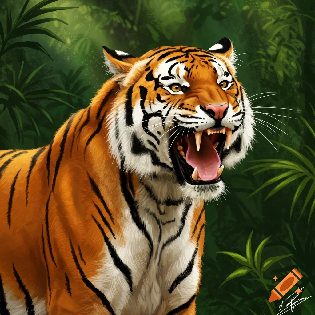 A roaring tiger in a jungle