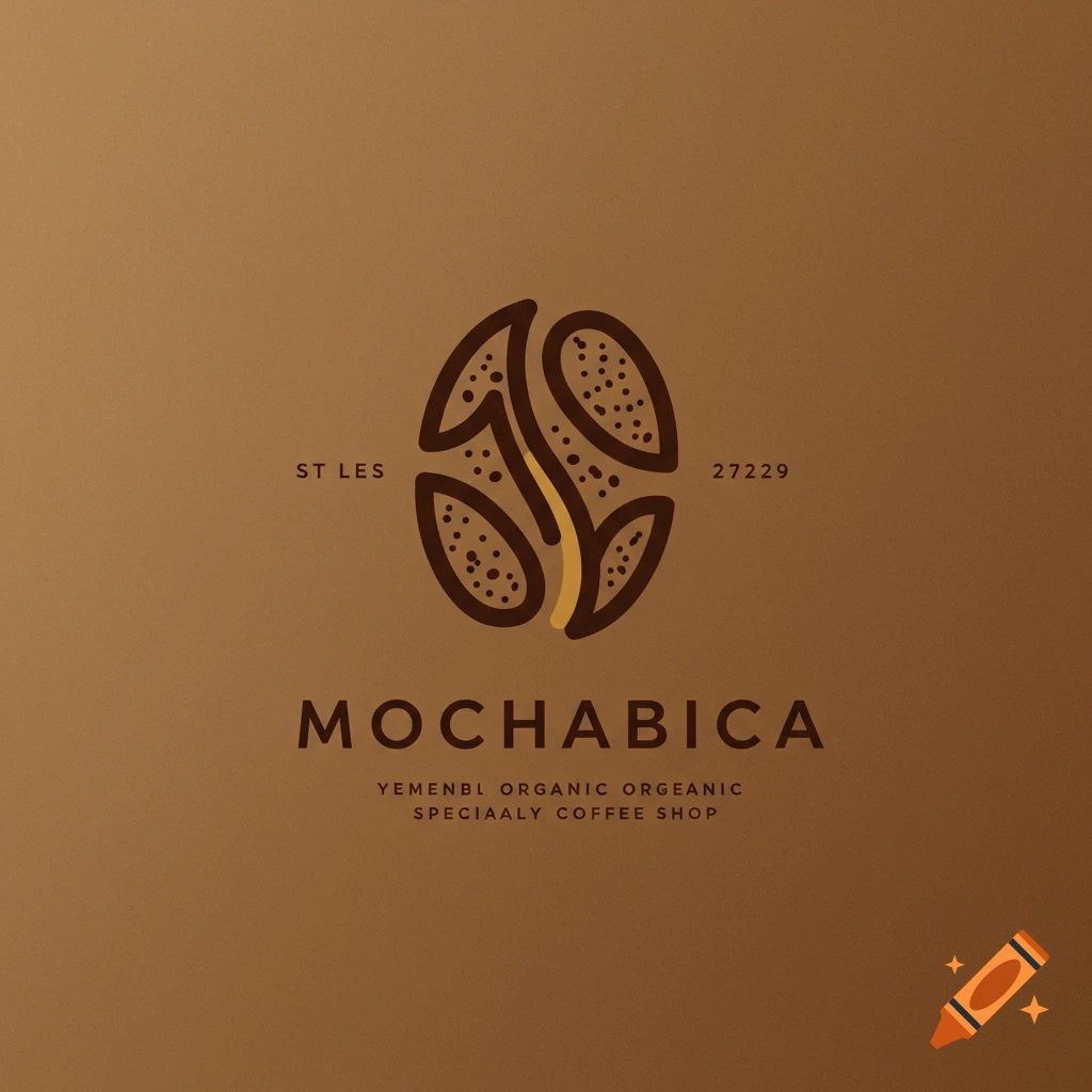 A modern logo for Mochabica coffee shop, featuring a stylized coffee bean design in brown and gold with the name below.