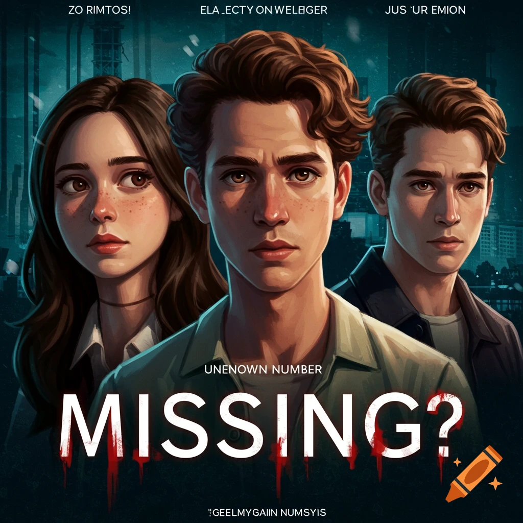 Three young people are depicted on a dark background with the title 'MISSING?' and other text.