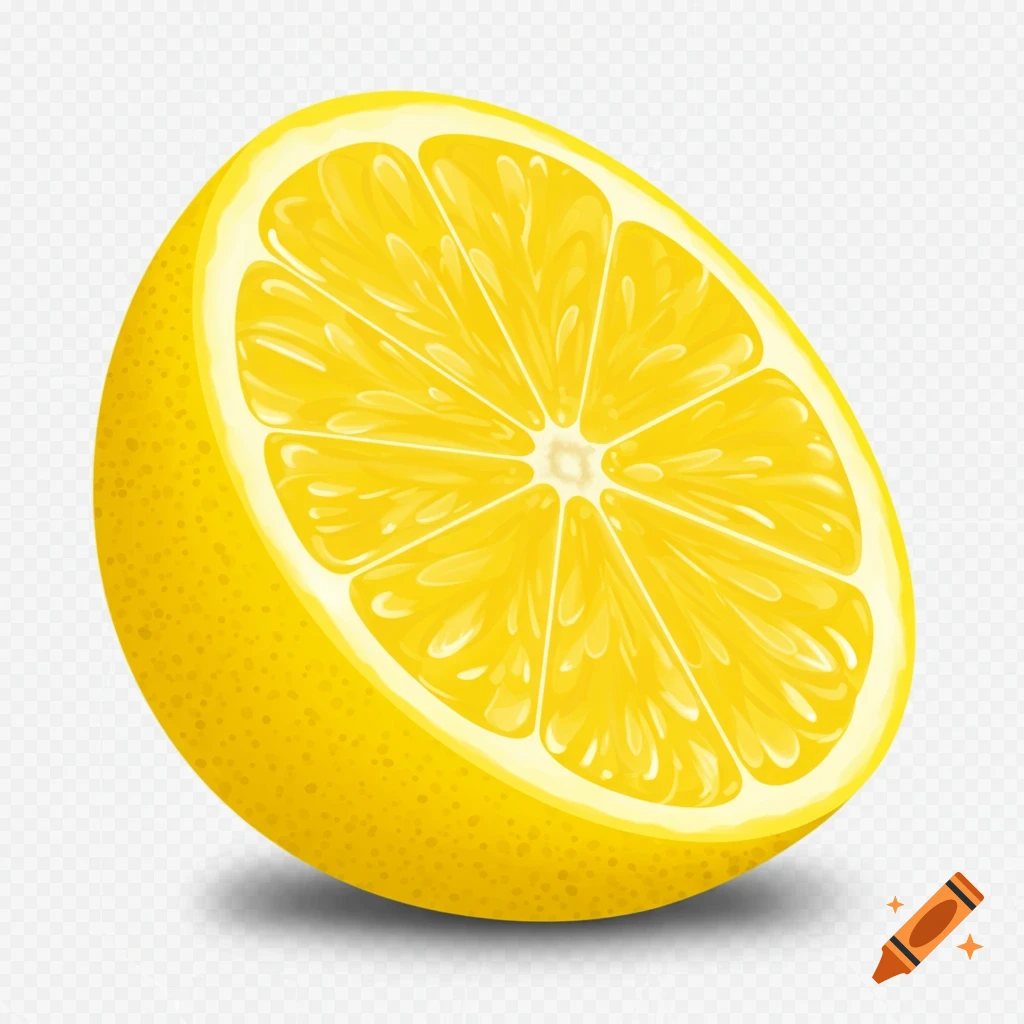 Digital illustration of a half lemon slice with a shadow