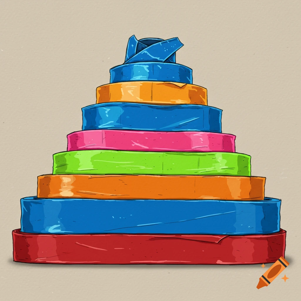 Multicolor tape rolls stacked in a pyramid