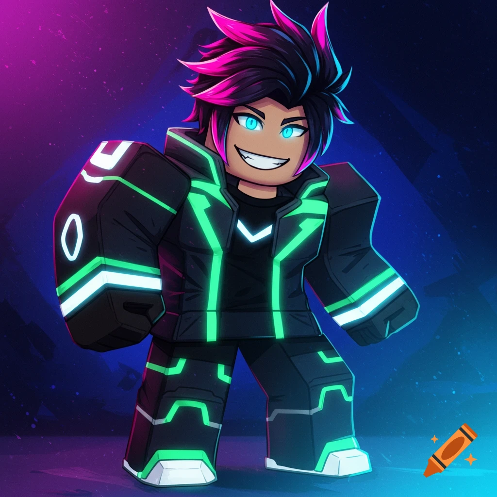 Anime illustration of a Roblox character in blue ice armor with white ...