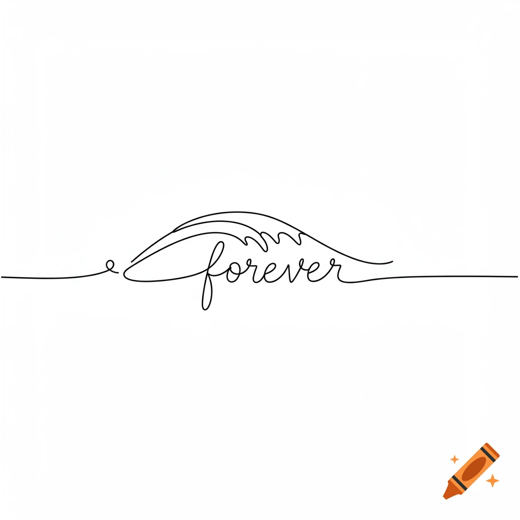 Minimalist black line art tattoo design featuring a wave with the word 'forever'