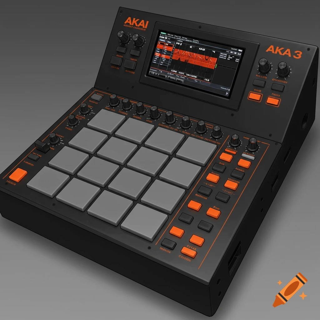 An Akai MPC-style drum machine with pads and screen