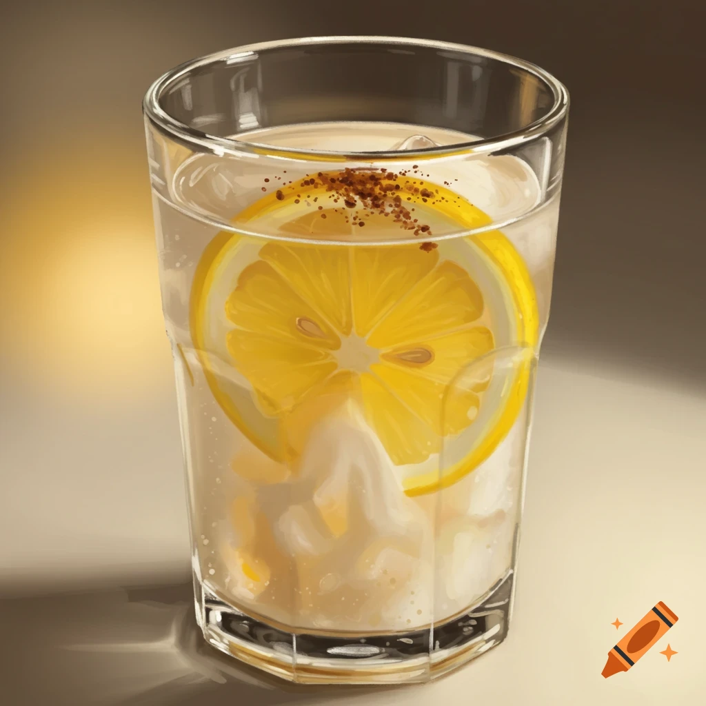 A drink with a lemon slice and cinnamon.