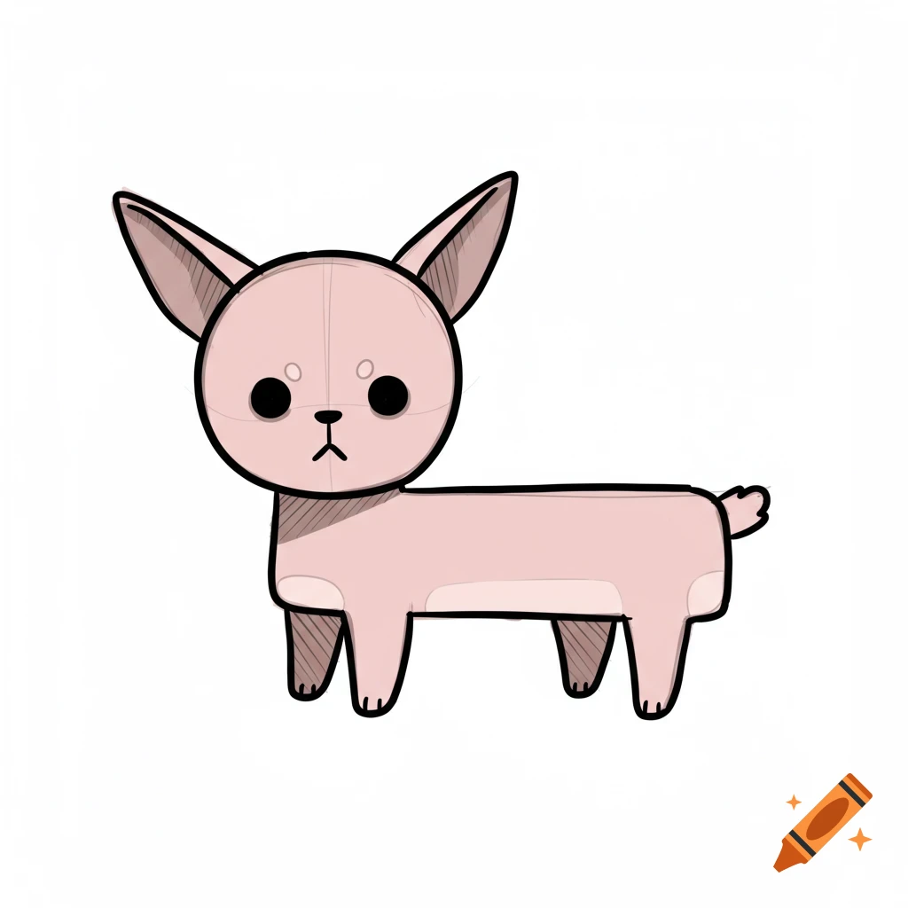 Cartoon drawing of a pink dog.