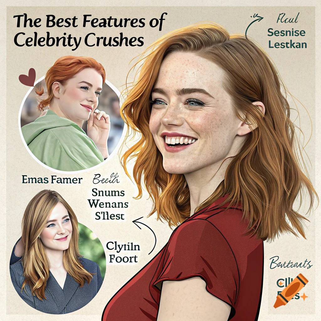 A collage featuring a smiling red-haired woman with freckles and two circular portraits of other women, with overlaid text.
