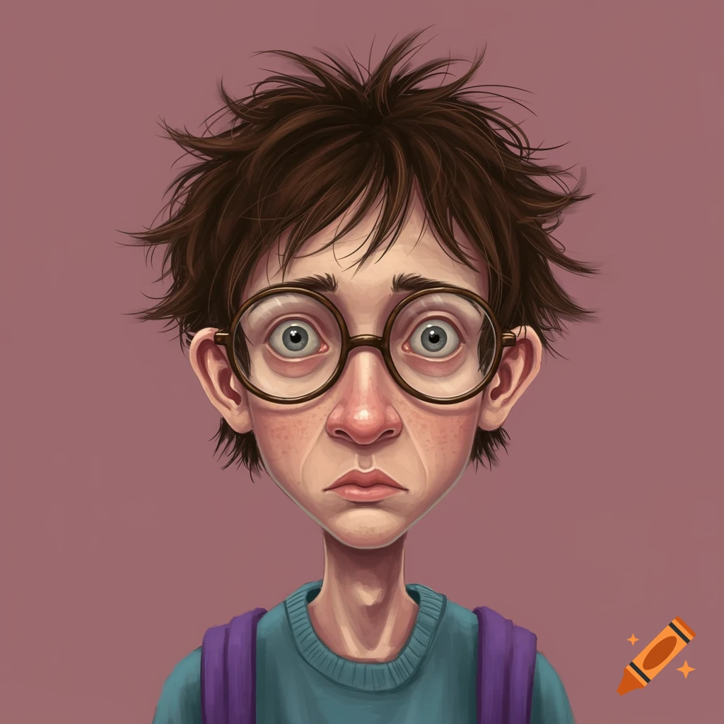 Portrait of a scrawny person with glasses and messy brown hair.