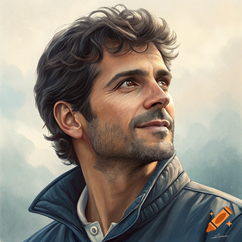Illustration of a man looking up