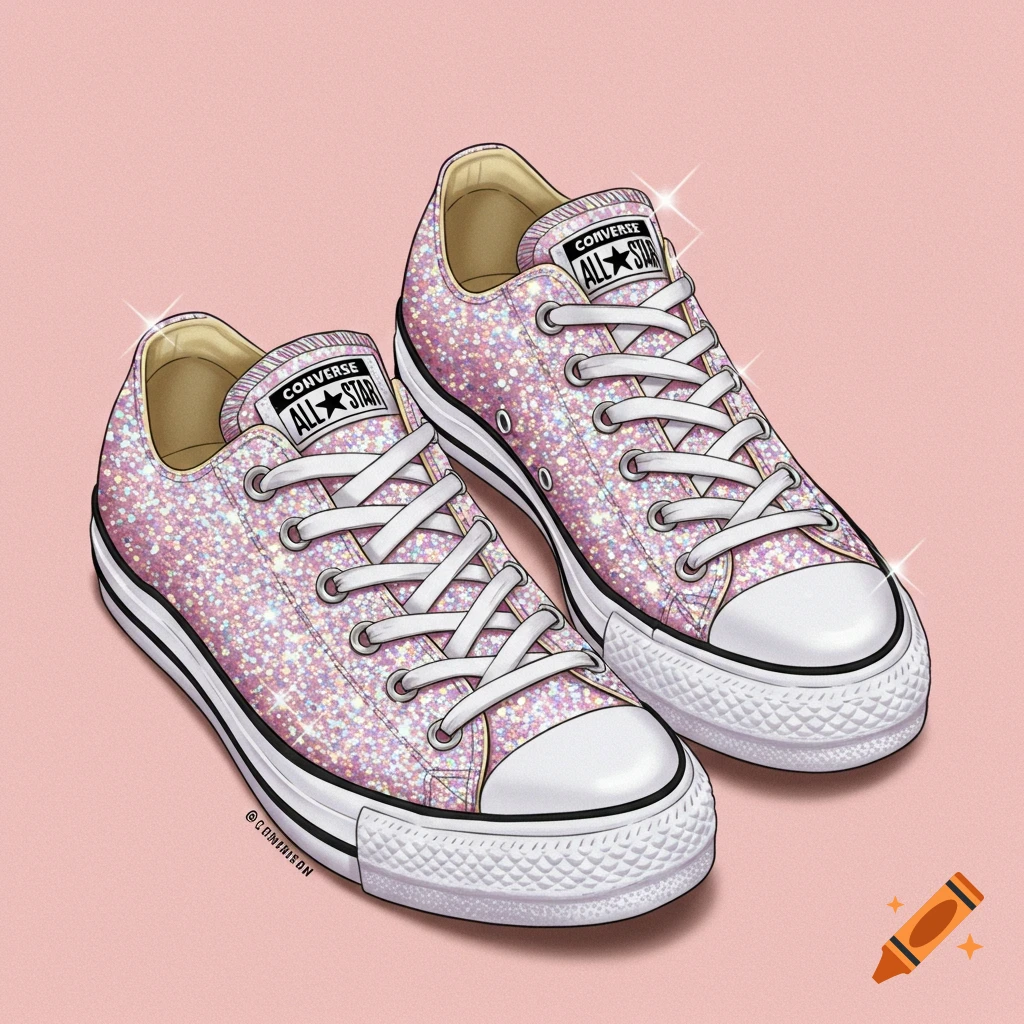 Two pink glitter Converse All Star sneakers.