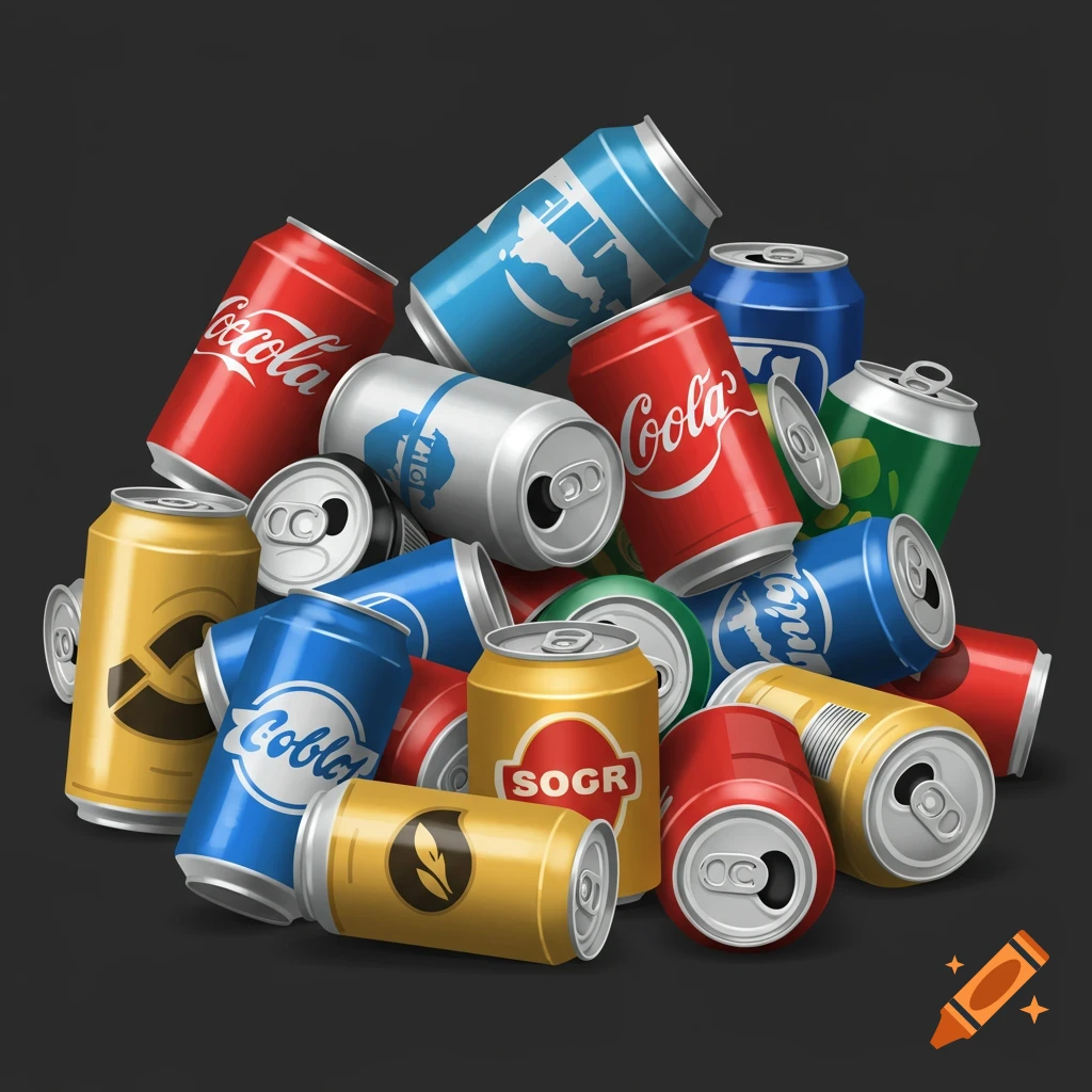 Vector illustration of a pile of colorful recyclable soda cans.