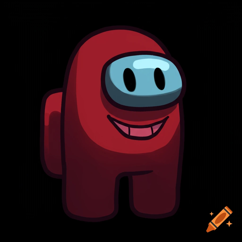 A red Among Us character is smiling