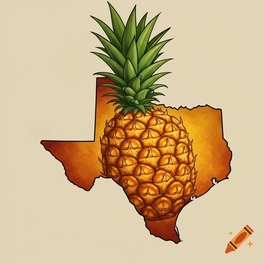 A large pineapple in the shape of Texas.