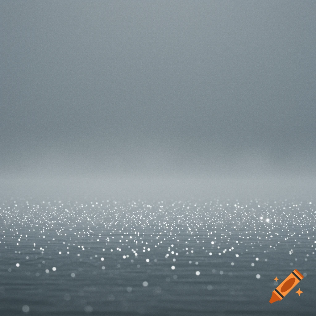 Digital art of a gray sky over water with bright light reflections across the surface.