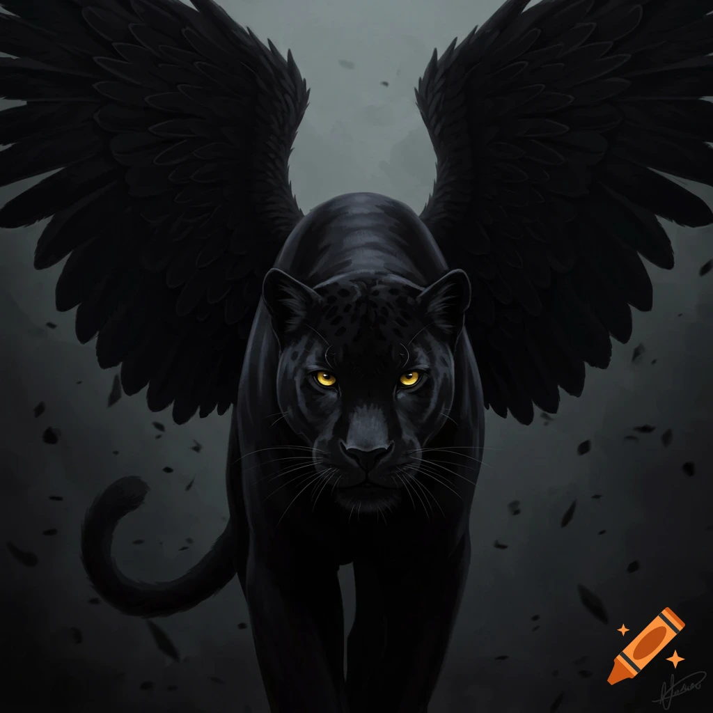 A black panther with black wings