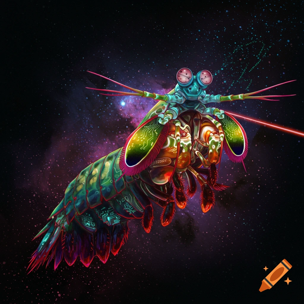 A cybernetic mantis shrimp in space.
