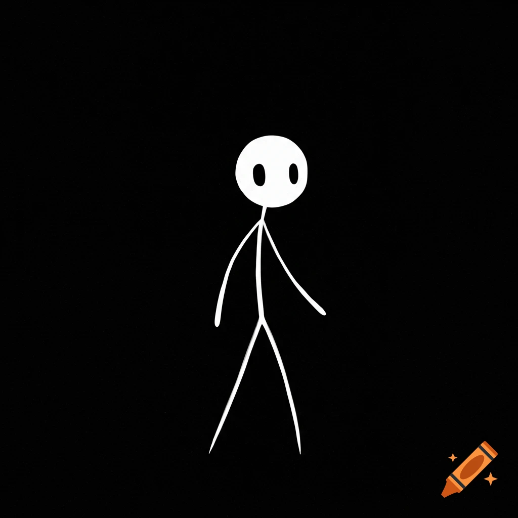 White stick figure on a black background.