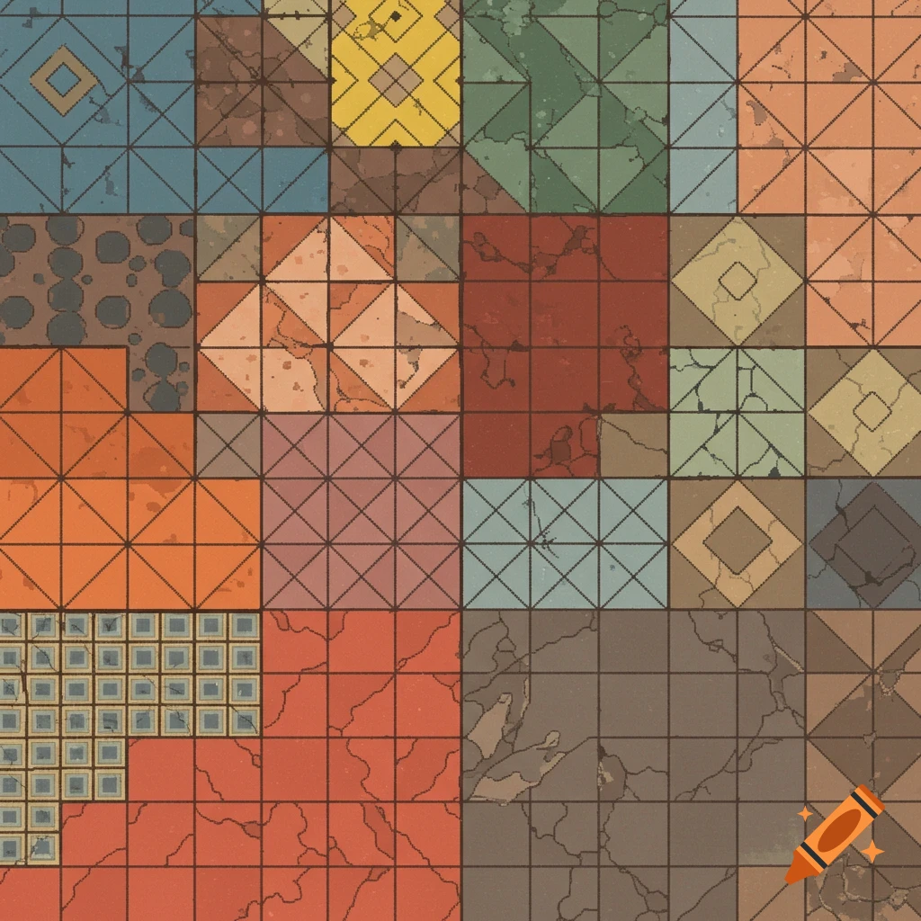 Pixel art pattern of different colored tiles