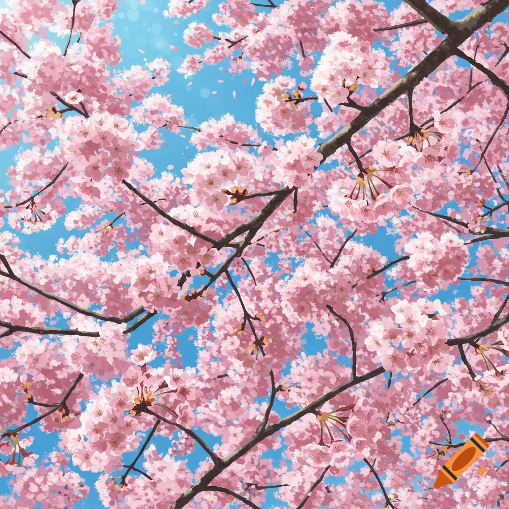 Close-up of pink cherry blossoms against a bright blue sky