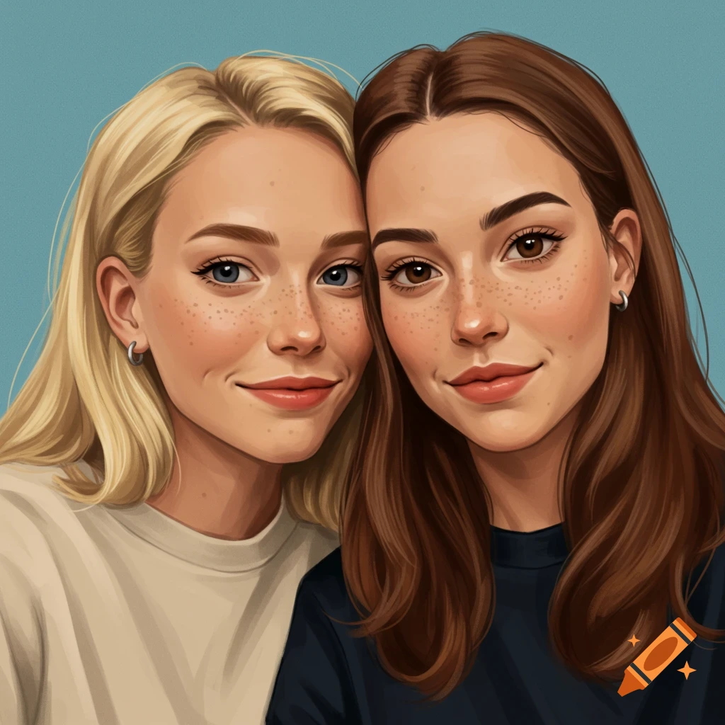 Portrait of two young women, one blonde and one brown-haired, smiling side-by-side.