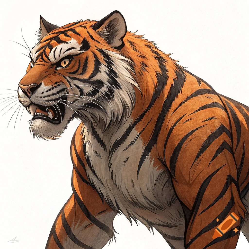 Stylized illustration of a fierce tiger