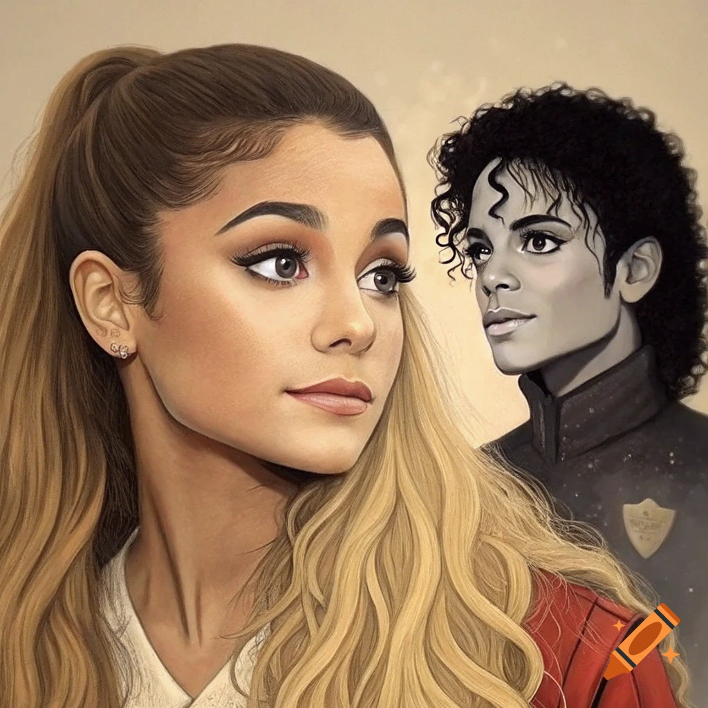 Digital illustration of Ariana Grande and Michael Jackson looking away