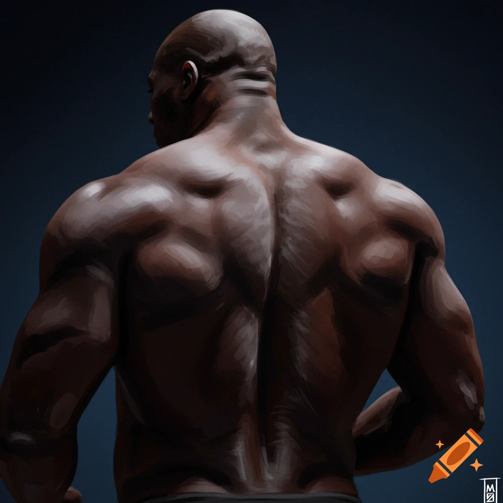 A muscular person's back is shown.