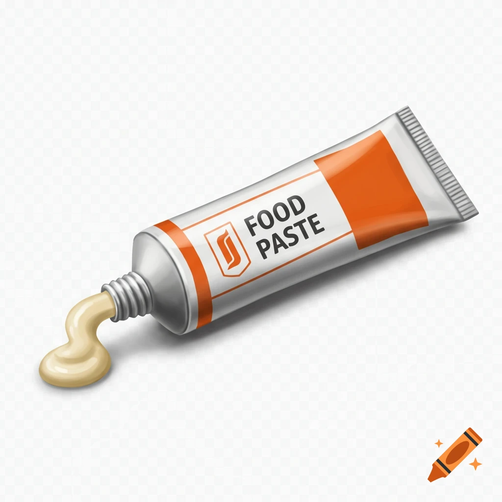 A tube labeled 'Food Paste' with paste squeezed out