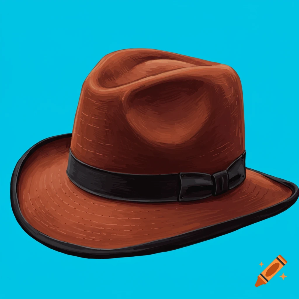 A brown fedora hat on a blue background.