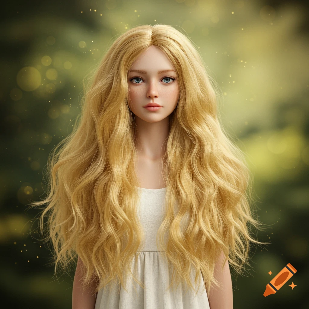 Photorealistic portrait of a blonde girl with long hair