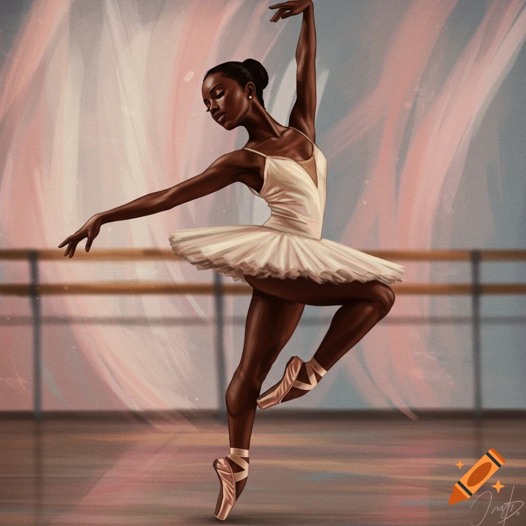A ballerina en pointe in a studio with barres.