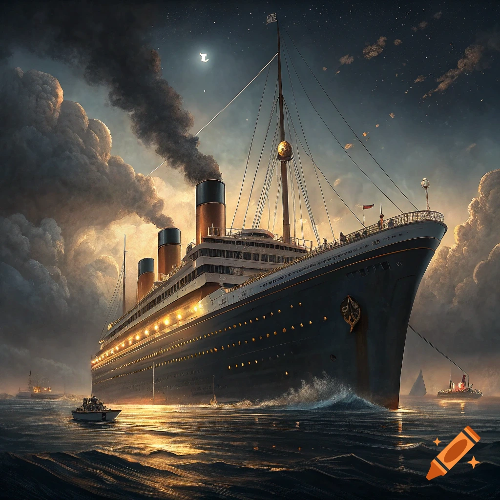 Large passenger ship at sea at night under starry sky with moonlight reflecting on water