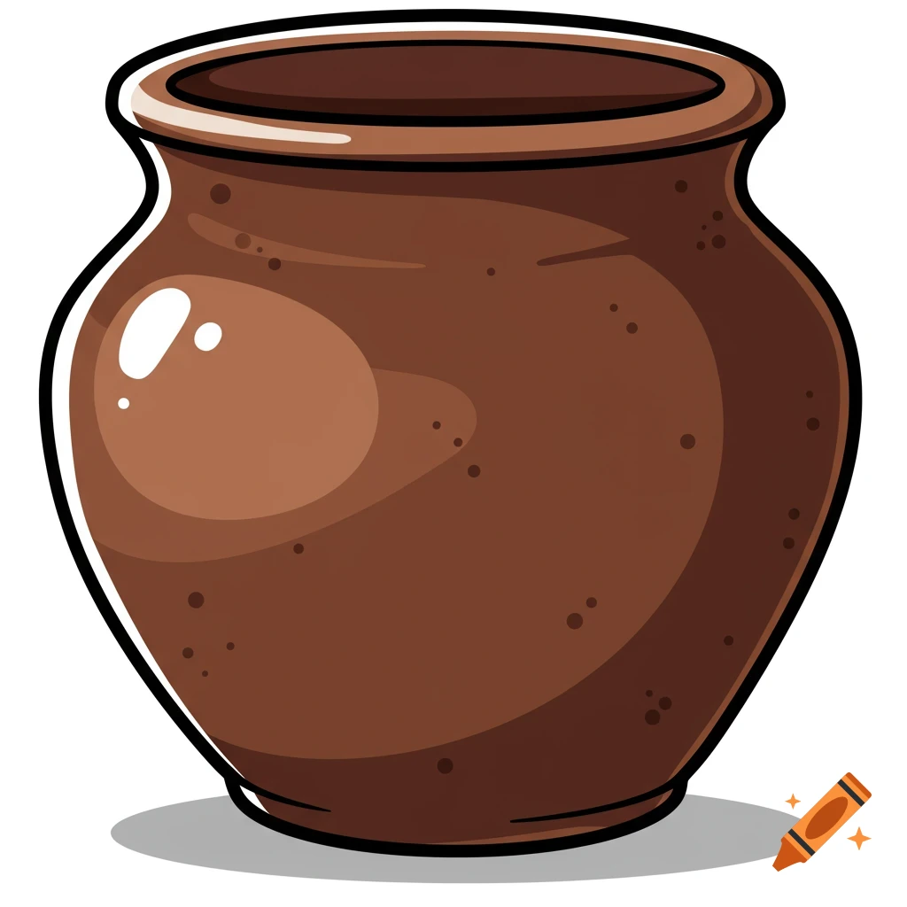 A cartoon illustration of a brown pot.