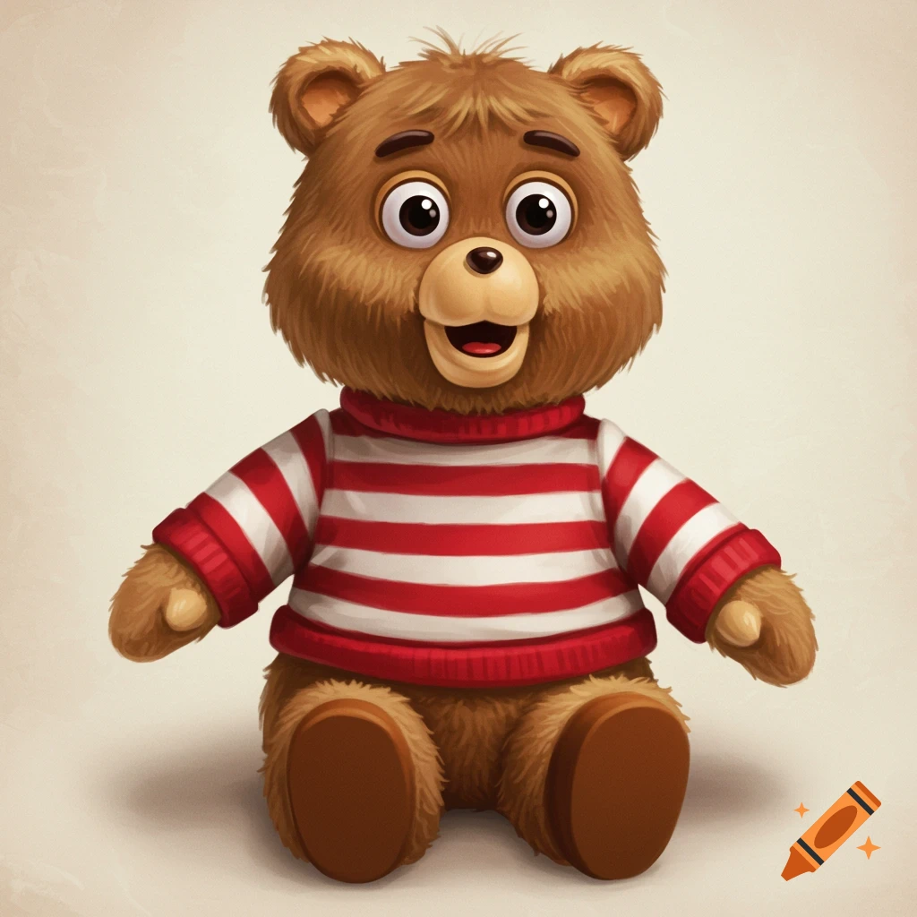 A teddy bear wearing a red and white striped sweater.
