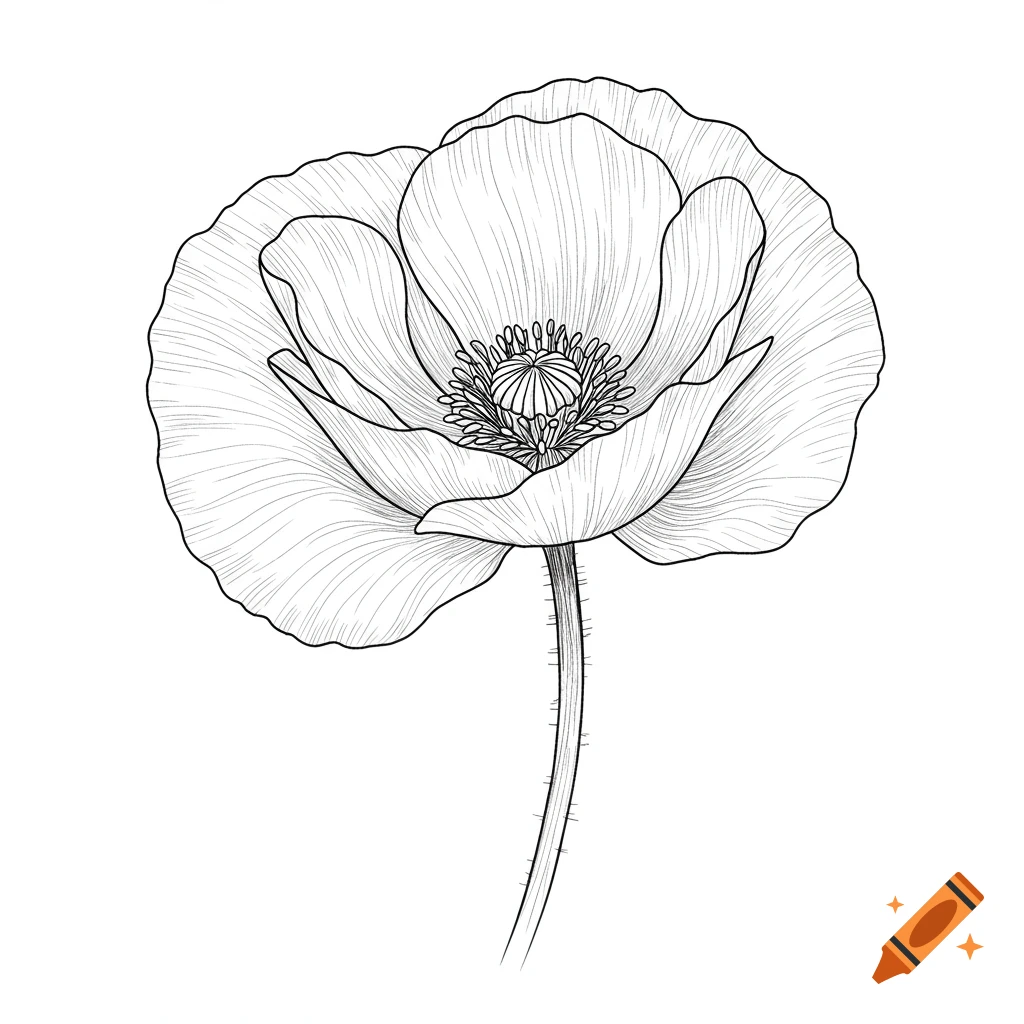 Outline drawing of a single poppy flower