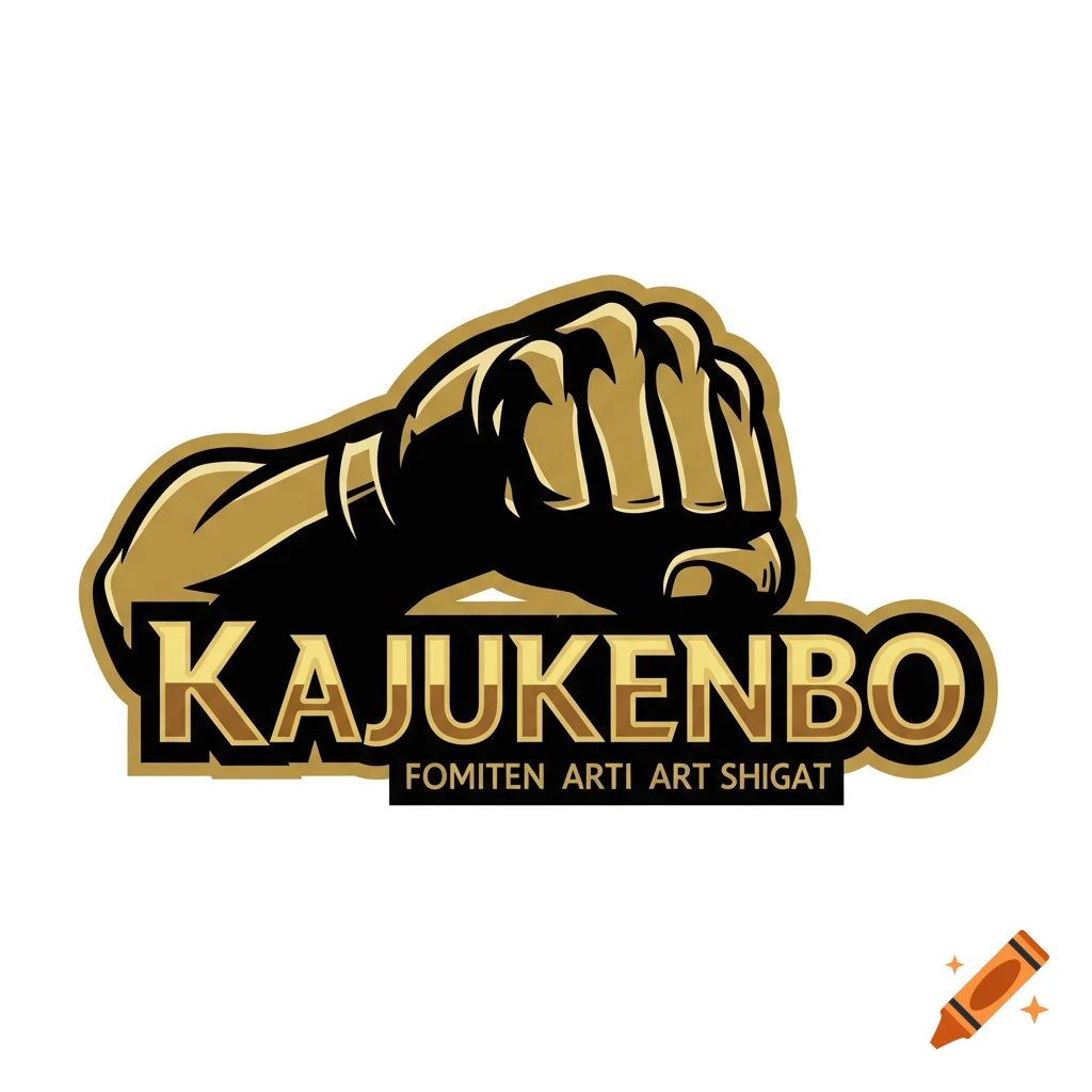 A vector logo featuring a gold and black fist with the text KAJUKENBO above FOMITEN ARTI ART SHIGAT.